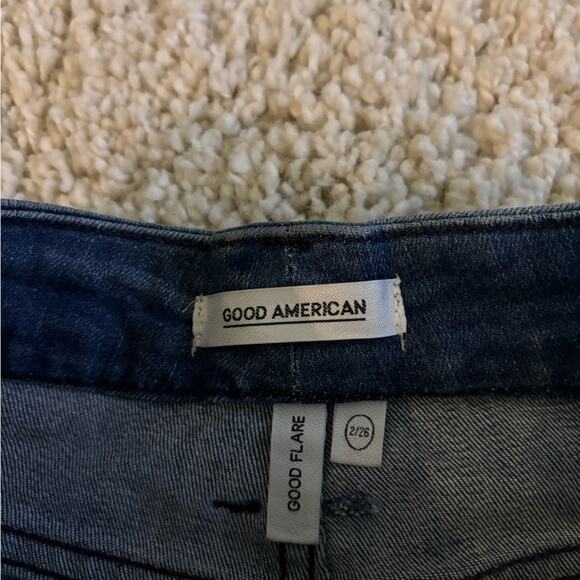 Good American Good Flare Distressed Denim Jeans Size 2/26 - Picture 6 of 9